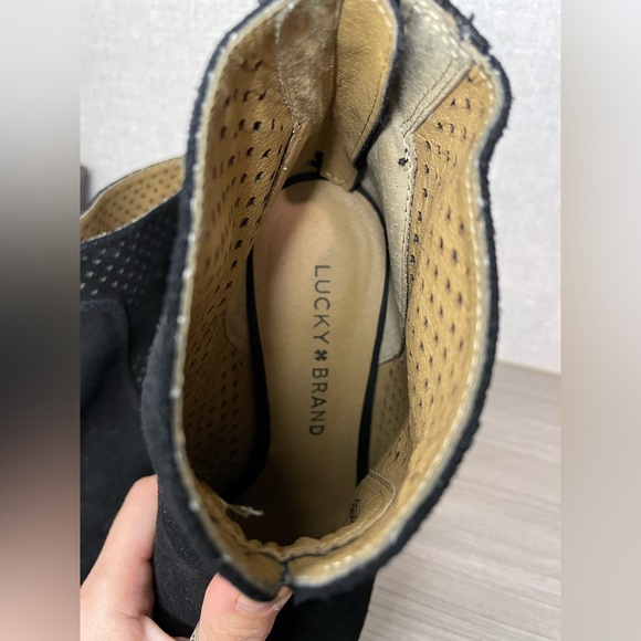 Lucky Brand Lamia Black Suede Ankle Boot Peep Toe Size 6.5 - Picture 7 of 7